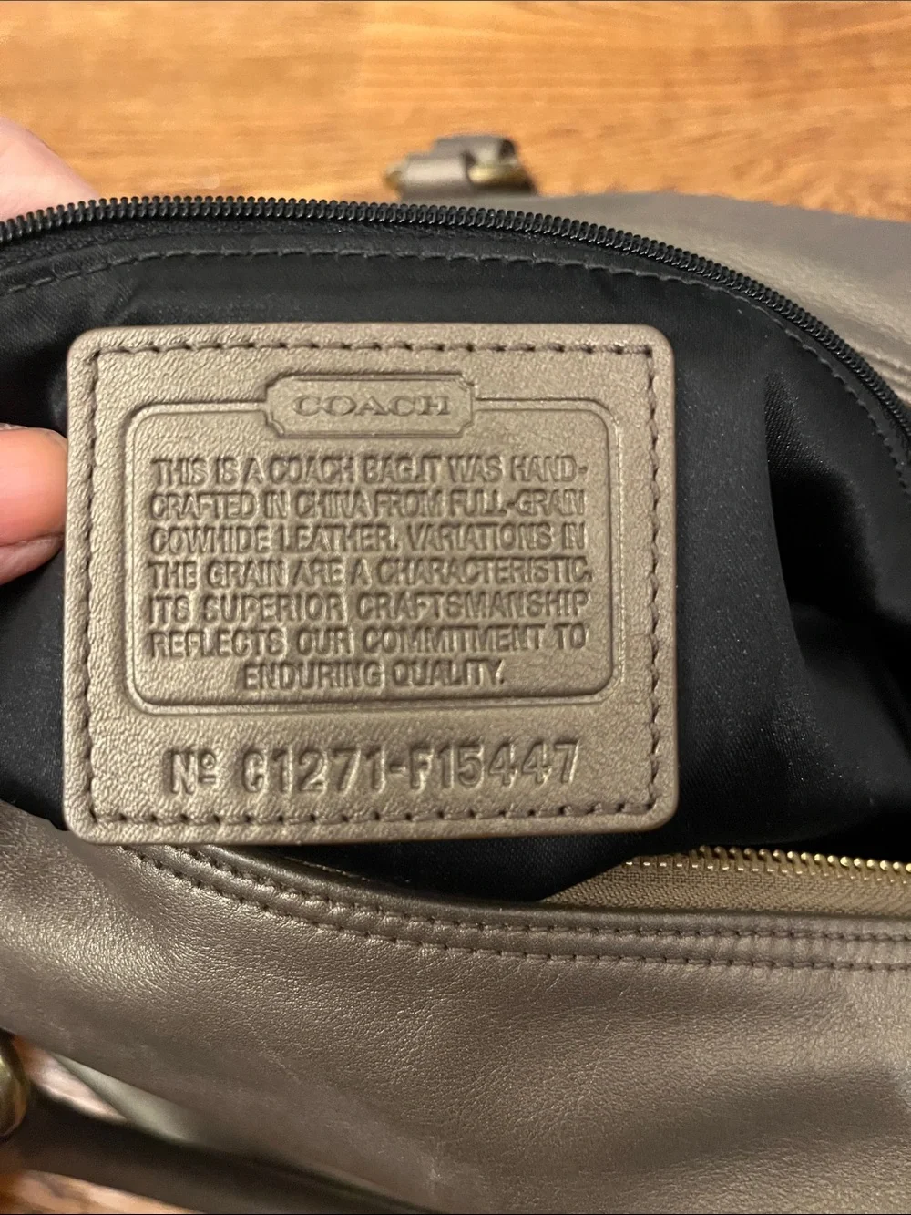 Coach ASHLEY Leather Satchel Handbag Metallic Bronze/Gunmetal no F15447